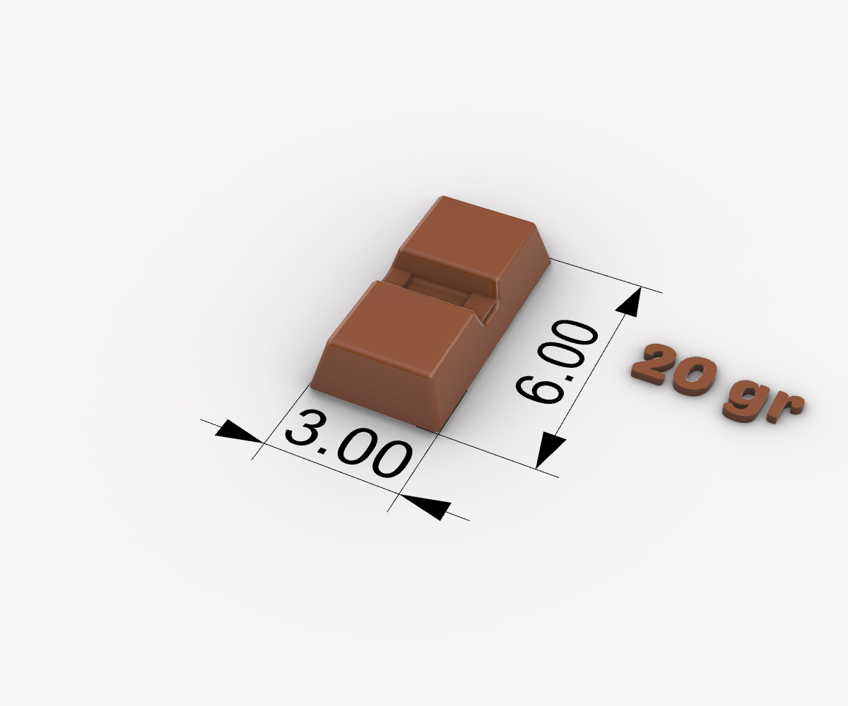 Molde de alta calidad para hacer tus propias mini barras de chocolate de 20 gramos.