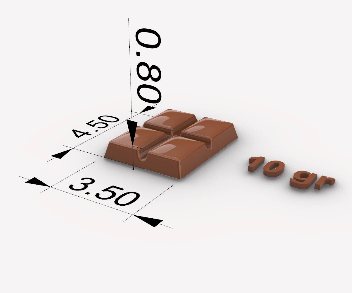 Molde de alta calidad para hacer tus propias mini tabletas de chocolate de 10 gramos.